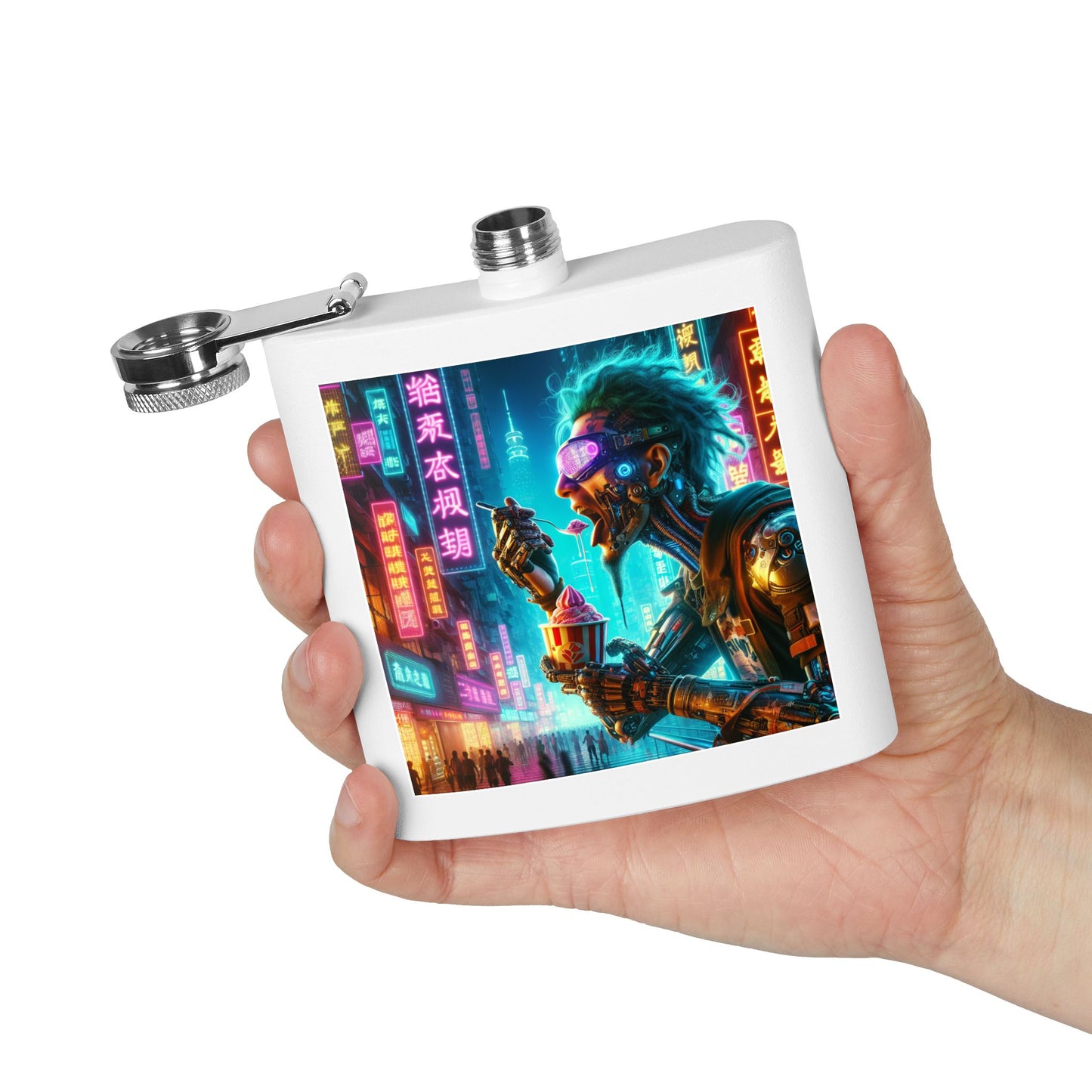 Cyberpunk Stainless Steel Flask - 6oz Adventure Flask with Futuristic Design