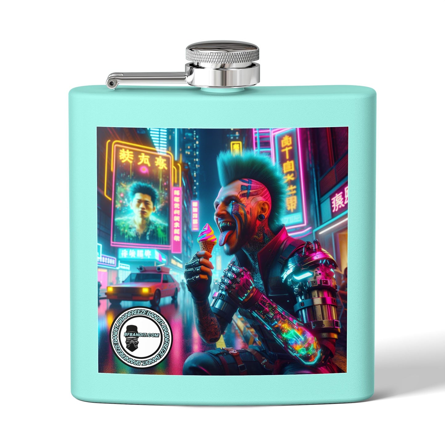 Cyberpunk Vibes Stainless Steel Flask - 6oz Travel Drinking Flask for Night Out, Gifting, and Parties