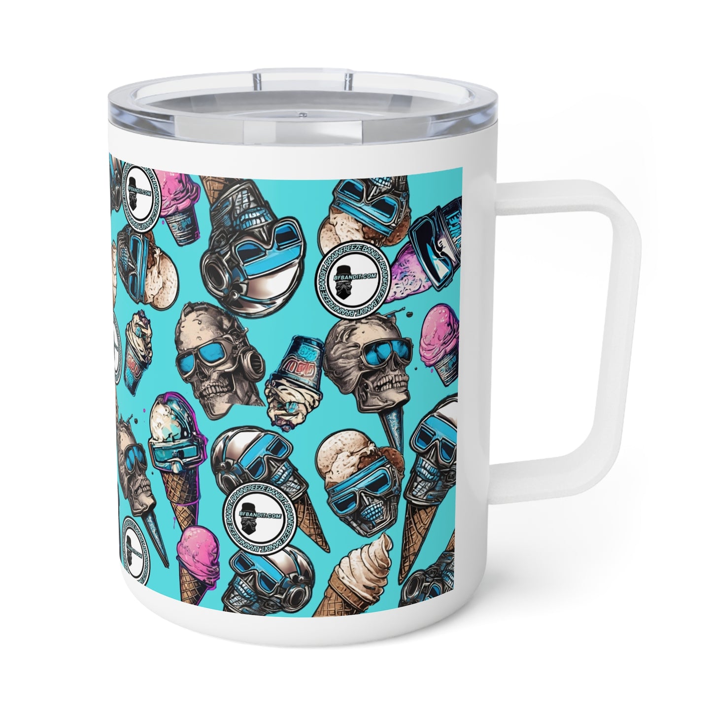 Cool Vibes Insulated Coffee Mug - 10oz, Fun Skull and Ice Cream Design
