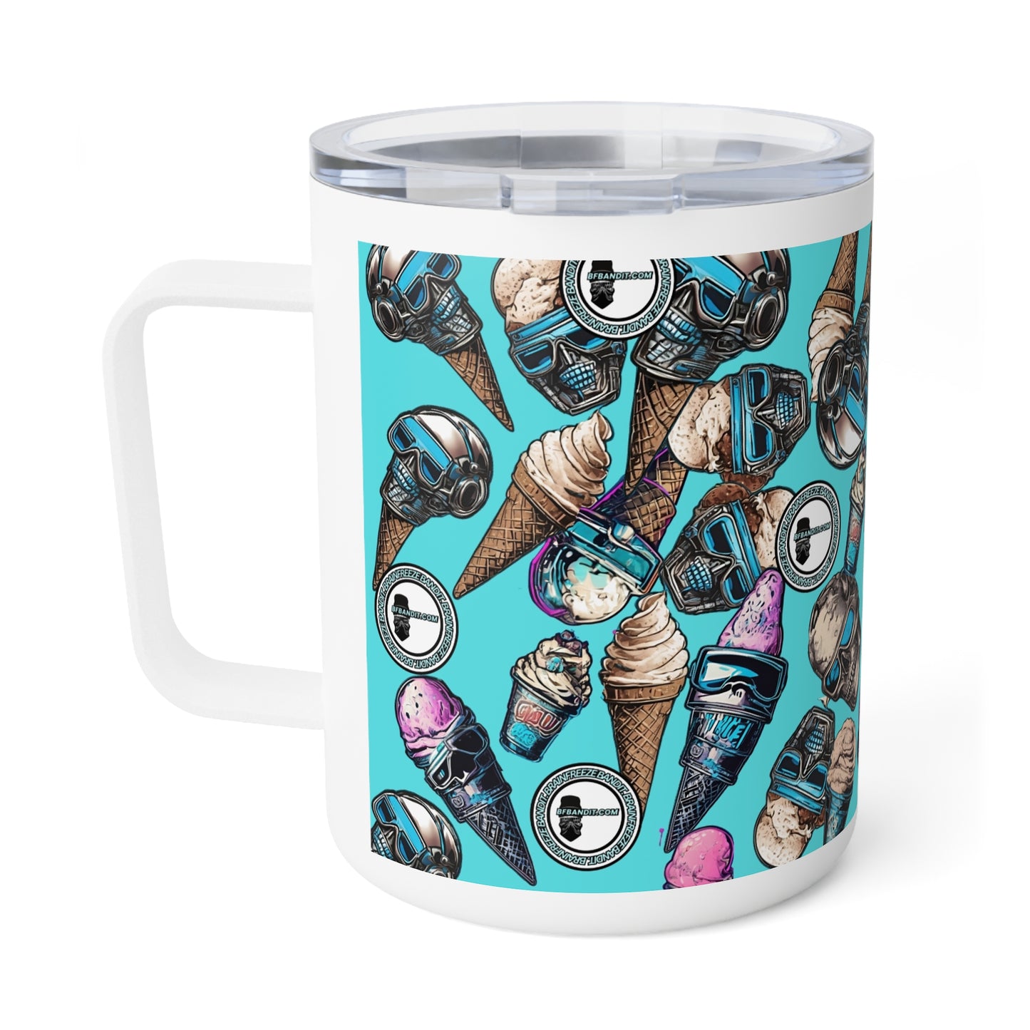 Cool Vibes Insulated Coffee Mug - 10oz, Fun Skull and Ice Cream Design