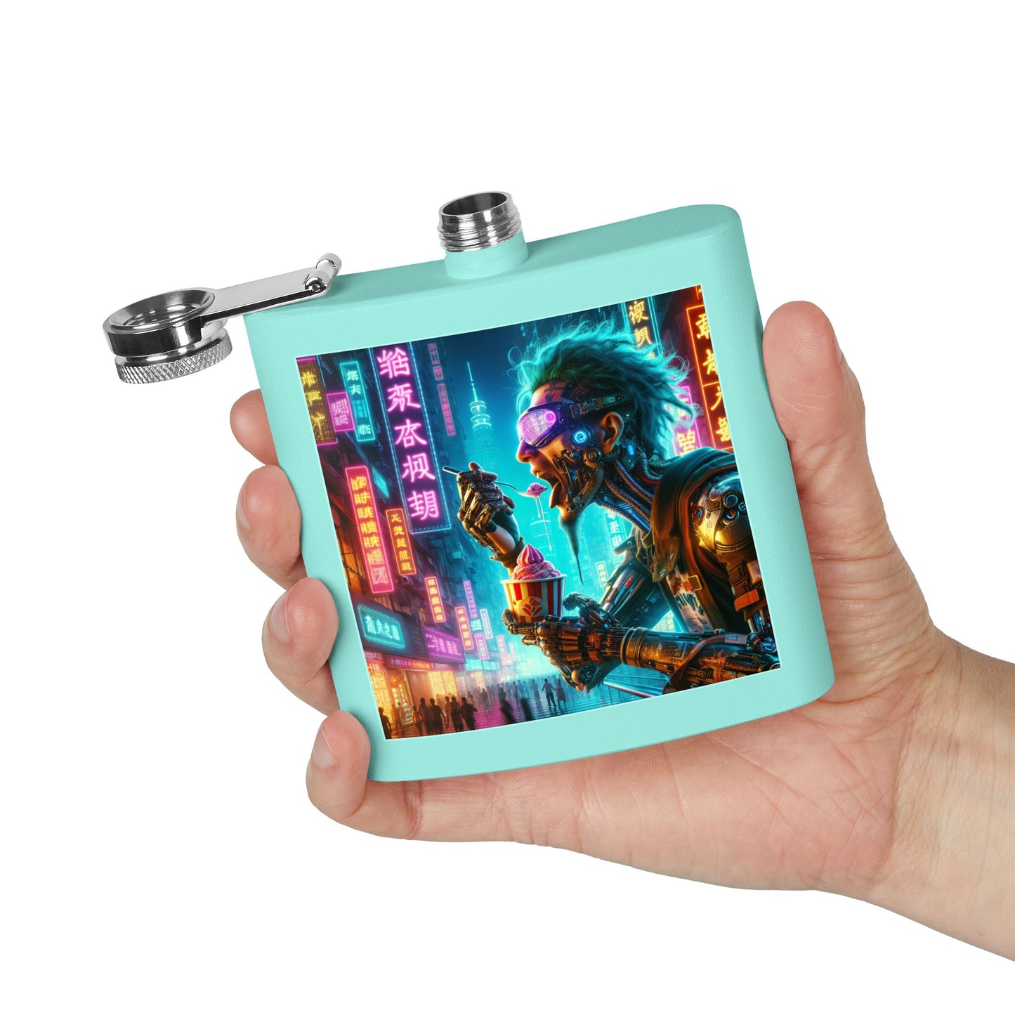 Cyberpunk Stainless Steel Flask - 6oz Adventure Flask with Futuristic Design
