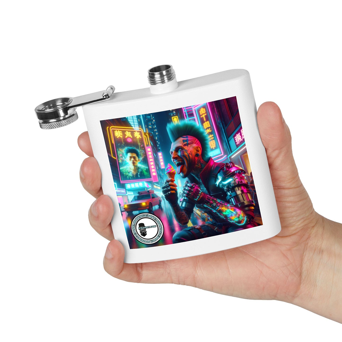 Cyberpunk Vibes Stainless Steel Flask - 6oz Travel Drinking Flask for Night Out, Gifting, and Parties