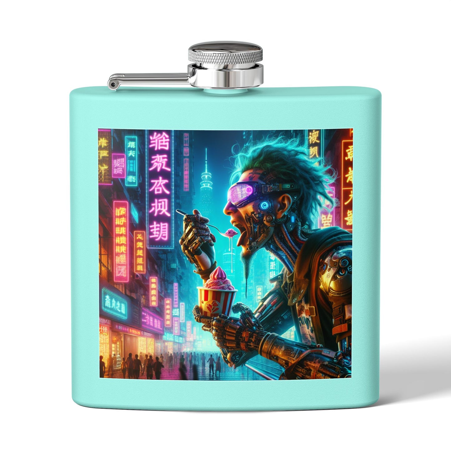 Cyberpunk Stainless Steel Flask - 6oz Adventure Flask with Futuristic Design
