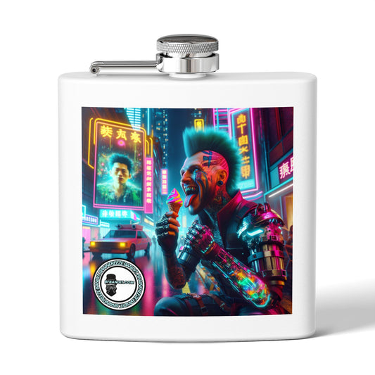 Cyberpunk Vibes Stainless Steel Flask - 6oz Travel Drinking Flask for Night Out, Gifting, and Parties