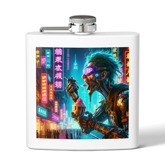 Cyberpunk Stainless Steel Flask - 6oz Adventure Flask with Futuristic Design